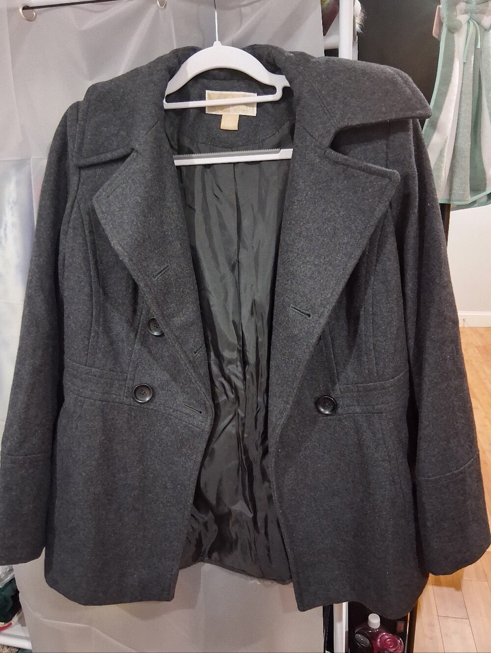 Michael Kors Dark Gray Double-Breasted Wool Pea Coat